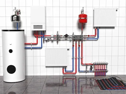 Пример котельной по схеме настенный газовый котел с дополнительным насосом Пример котельной по схеме настенный газовый котел с дополнительным насосом