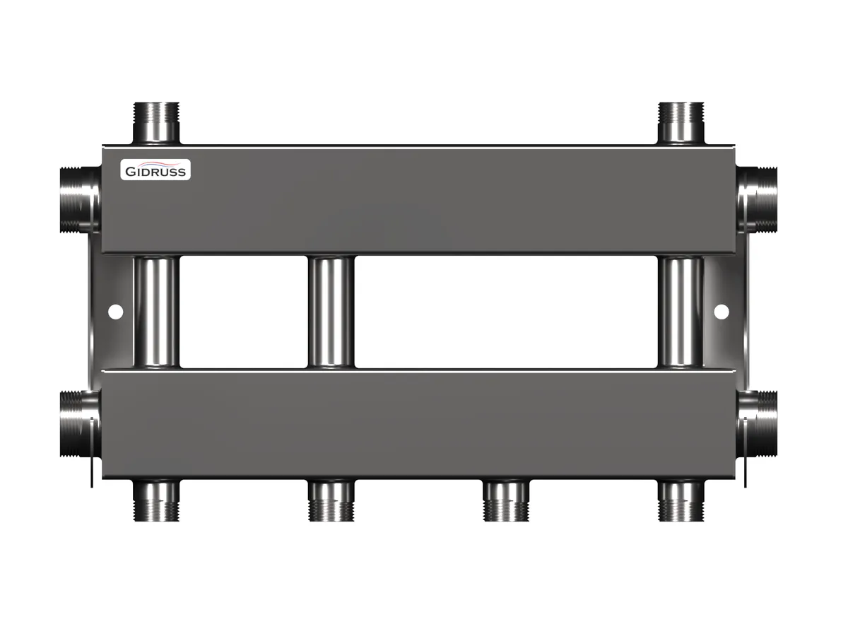 Нержавеющий коллектор для отопления на 2 потребителя dn25 (вход dn40) - MKSS-150-2x25 Нержавеющий коллектор для отопления на 2 потребителя dn25 (вход dn40) - MKSS-150-2x25