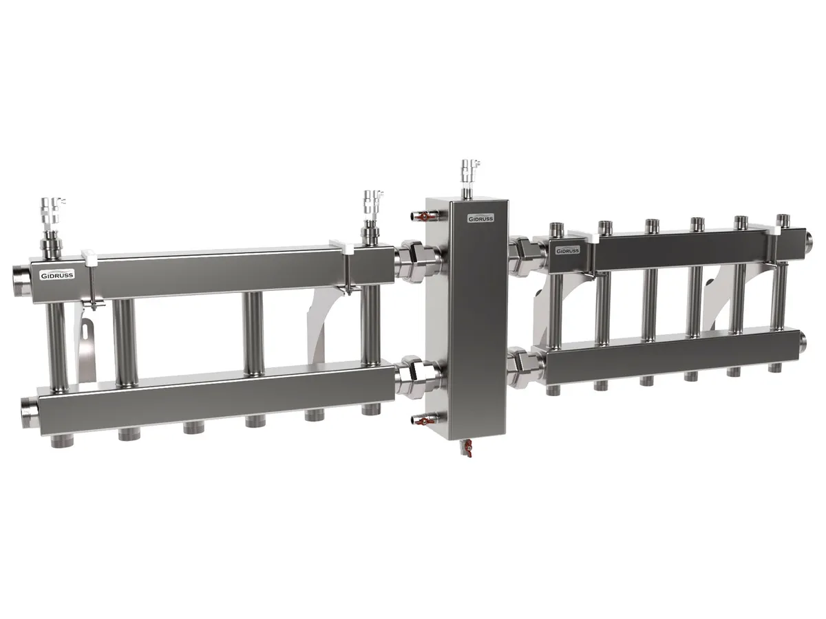 Каскадная котельная до 250 кВт с 3-мя котлами G 1¼″ на 6 потребителей G 1″ с возможностью расширения (настенный монтаж с регулировкой вылета от стены и системой нивелирования)