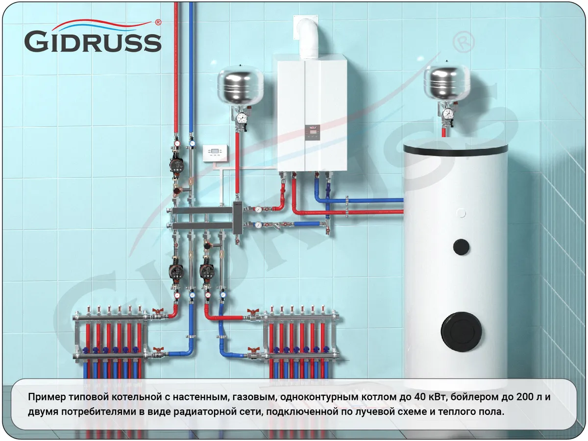 Схема отопления двухэтажного дома газовым котлом настенным одноконтурным (пример готовой котельной) Схема отопления двухэтажного дома газовым котлом настенным одноконтурным (пример готовой котельной)