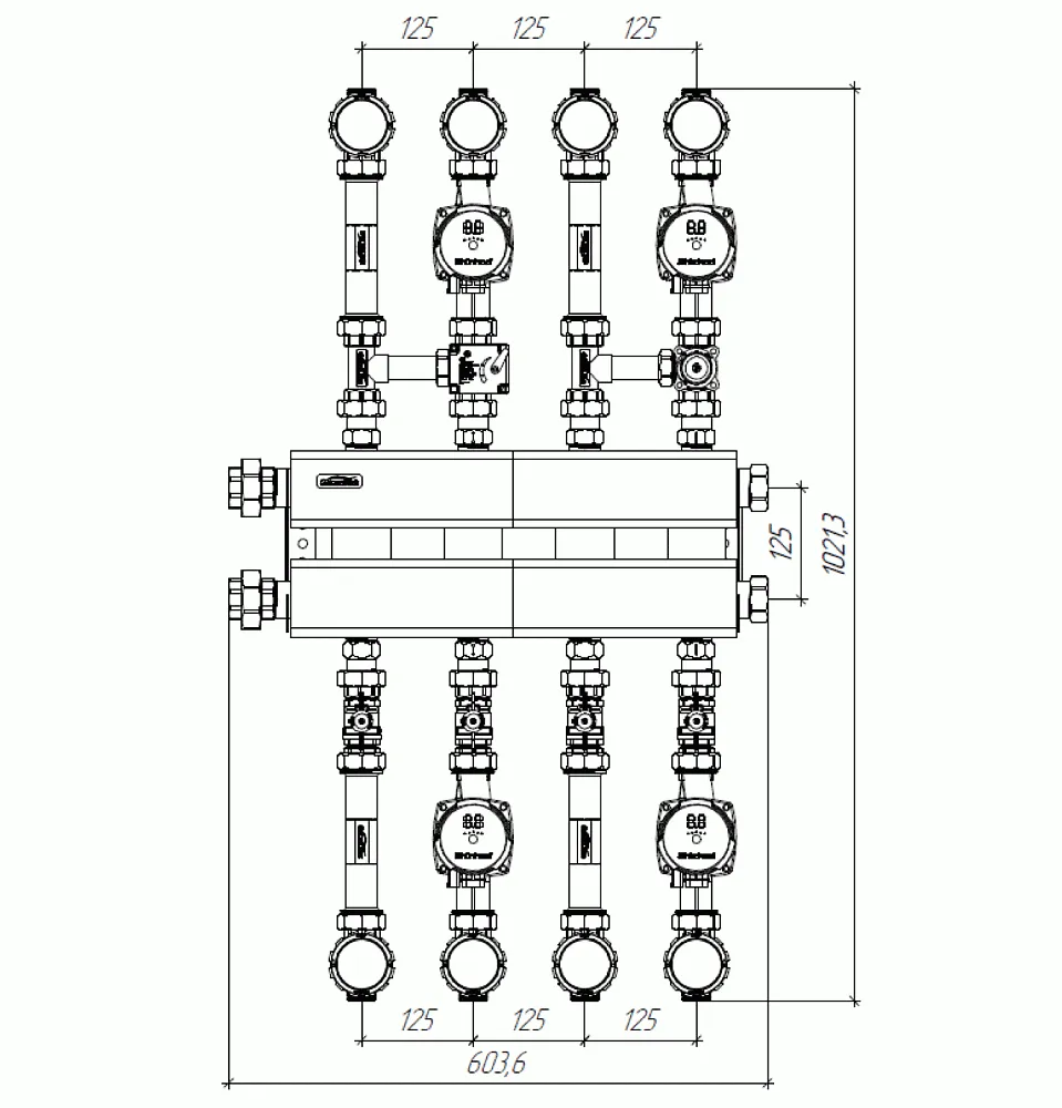 Обвязка коллектора отопления на 4 контура с насосными группами до 100 кВт - TU-MK100-4 (анонс)