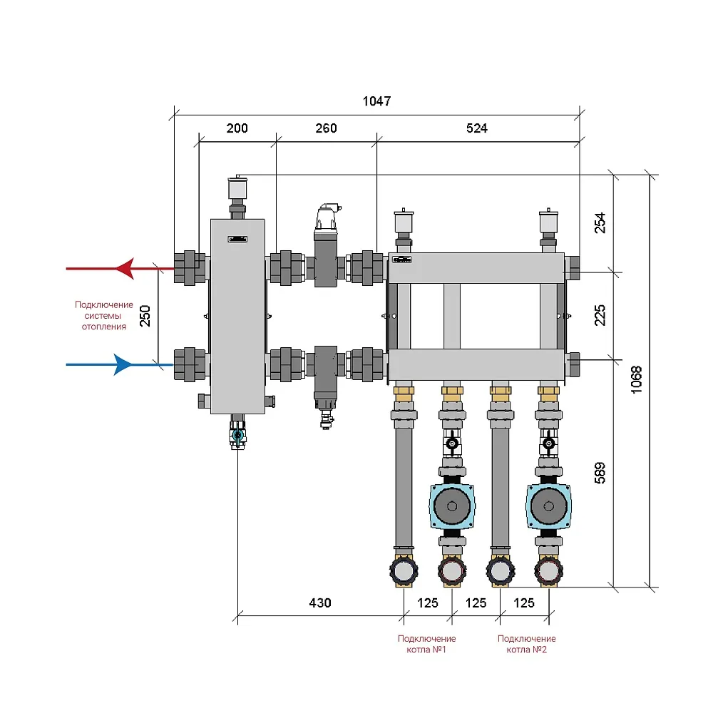 Комплект обвязки обвязки двух котлов до 200 кВт
