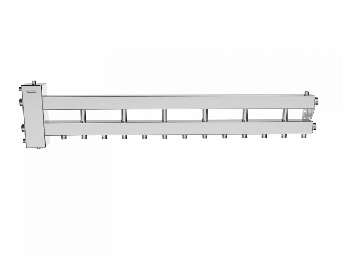 Нержавеющий коллектор с гидрострелкой на 6+1 контуров BMSS-150-7D Нержавеющий коллектор с гидрострелкой на 6+1 контуров BMSS-150-7D