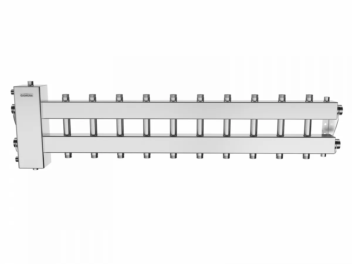Нержавеющий коллектор с гидрострелкой на 10 - 11 контуров BMSS-150-11DU