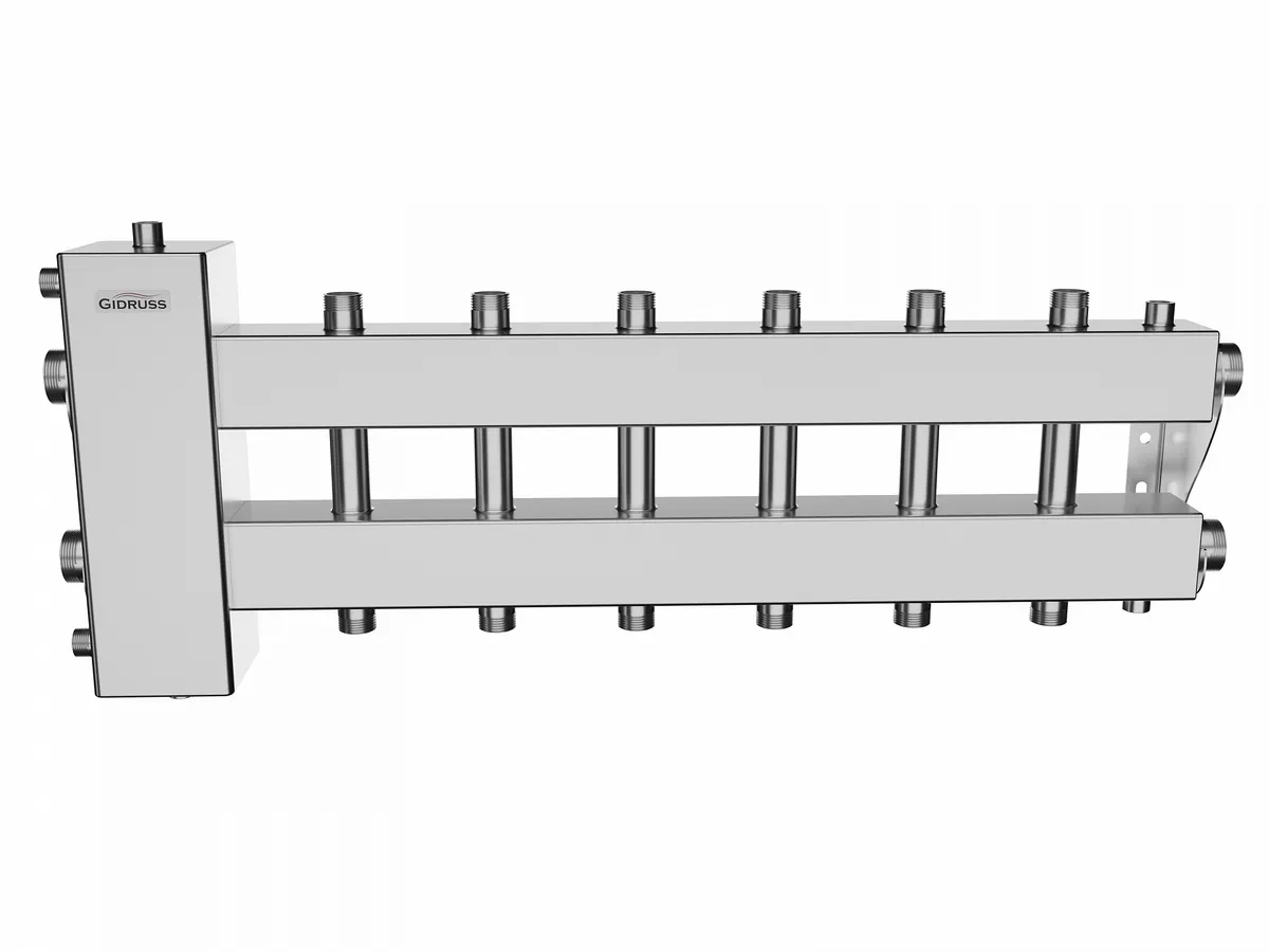 Нержавеющий коллектор с гидрострелкой на 7 контуров BMSS-150-7DU Нержавеющий коллектор с гидрострелкой на 7 контуров BMSS-150-7DU